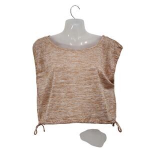 Free People Movement Stripes Keyhole Back Cropped Top Tan Side Tie Size Small